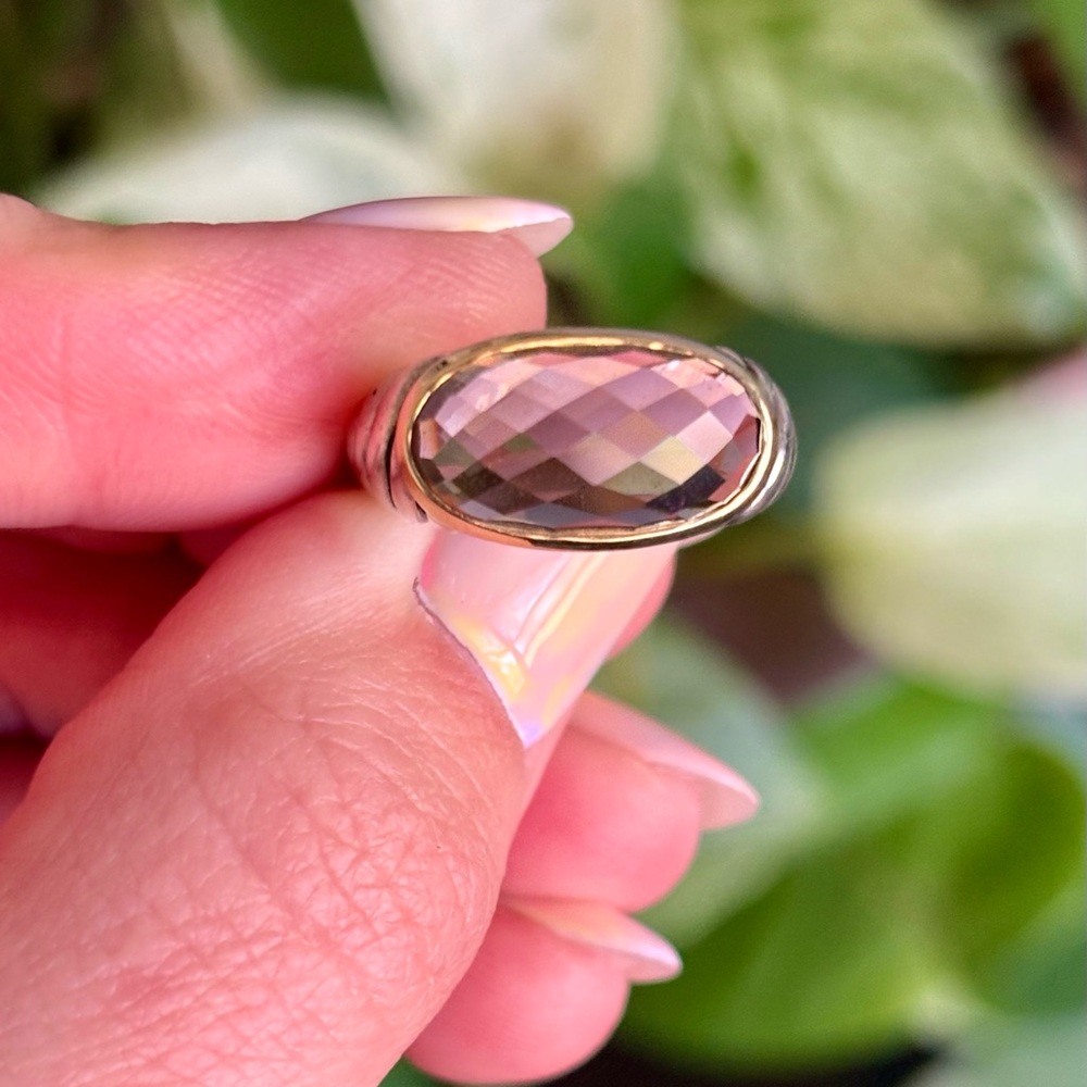 David Yurman Sterling Silver & 14K Gold Smoky Quartz Cable Ring Size 6